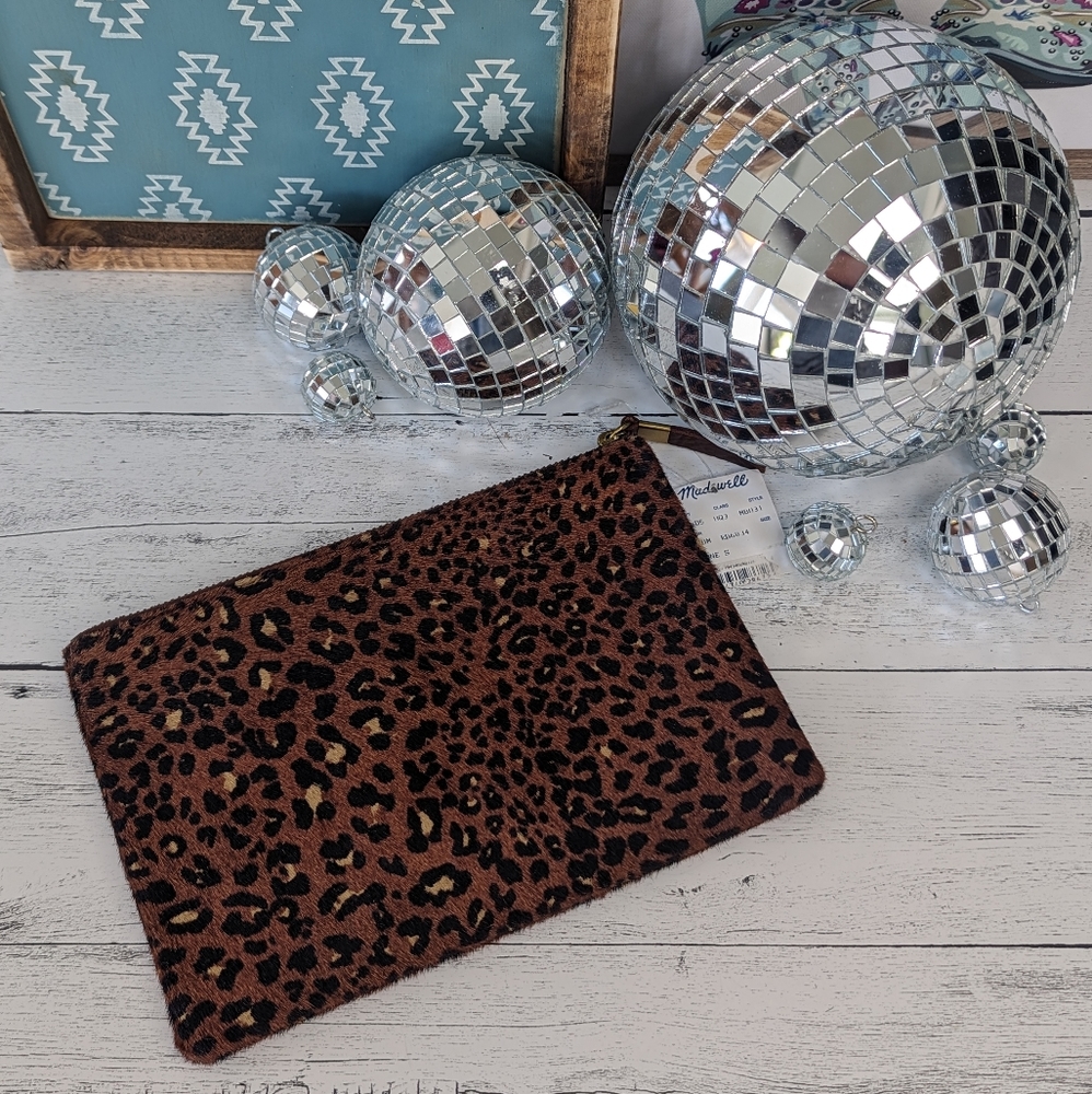 NEW Madewell The Leather Pouch Clutch: Painted Leopard Calf Hair Edition 🐆